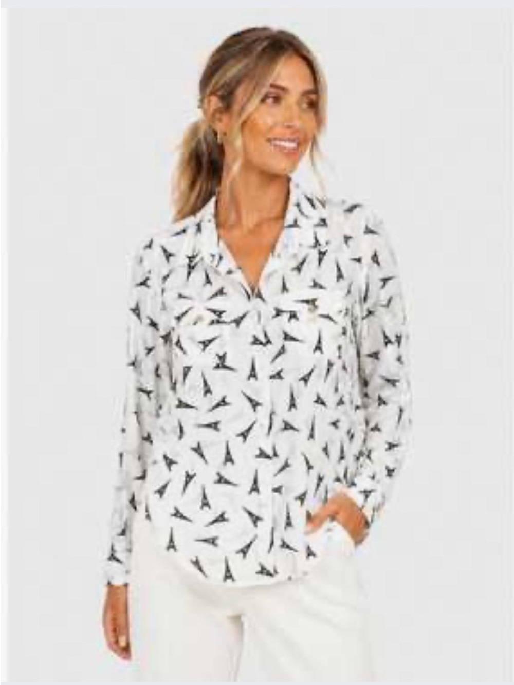 Karl Lagerfeld Paris Whimsical Eiffel Tower Button Down Blouse